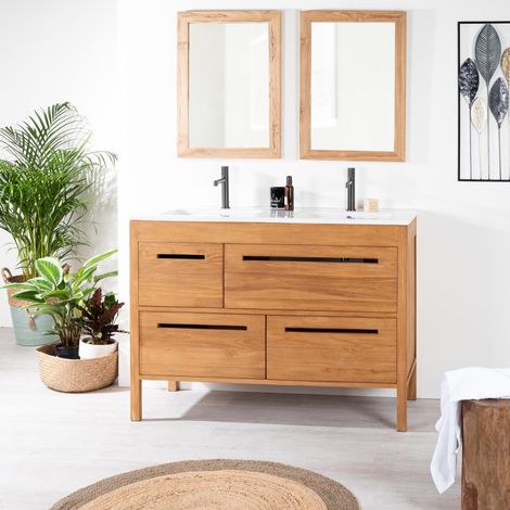 Mueble baño de teca y cerámica Sira 120 cm (1/5)