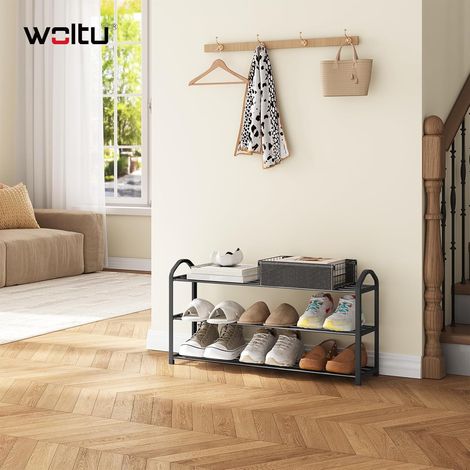 WOLTU 3 Tier Shoe Rack Holds 12 Pairs Of Shoes Storage Organizer Shelf Black (1/5)