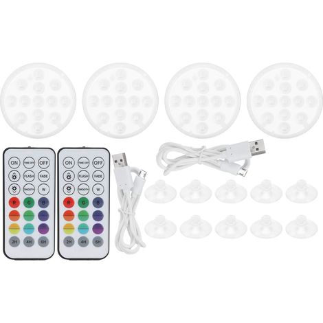4Pcs Lampe de Piscine LED IP68 Étanche 16 Couleurs RVB Lumière Submersible avec Télécommande RF 21 Touches