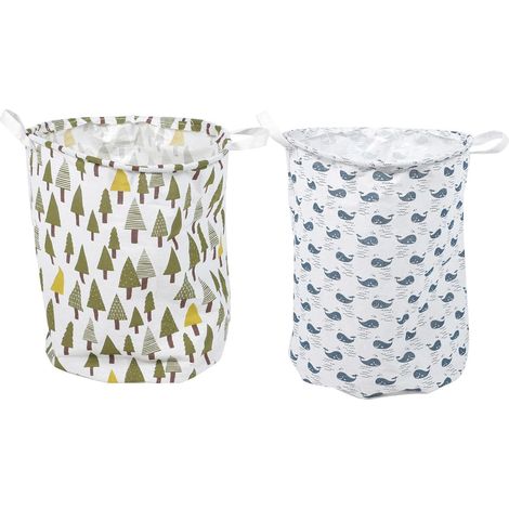 Panier à Linge Pliable en Coton et Lin avec Poignées, Lot de 2 Pièces, Facile à Déplacer, pour Buanderie et Camping (1/5)