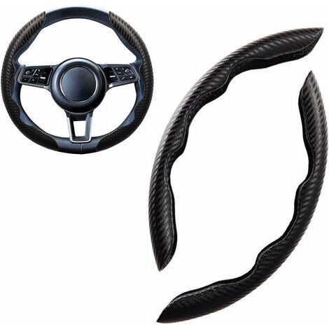Sport Couvre Volant Voiture Forme Ronde & D Universel Suède/Fibre de Carbone Mode Housse Volant Voiture Segmentées Respirant Antidérapant 38cm(15\"), Noir (1/3)