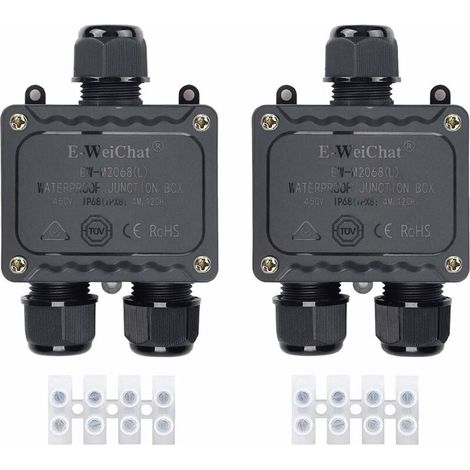 Boîte de dérivation étanche IP68 3 voies pour l'extérieur avec presse-étoupes pour petit boîtier électrique noir de Ø4mm-Ø14mm de diamètre pour l'extérieur  lumière jardin piscine(2 Pcs) (1/6)