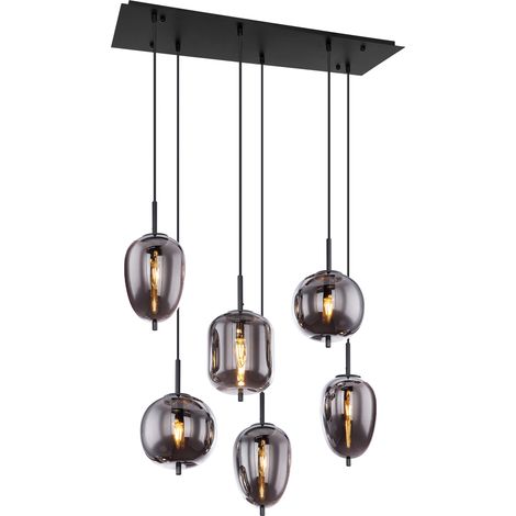 LED Pendelleuchte 6 Kugeln Rauchglas Metall Schwarz, Breite 80cm (1/5)