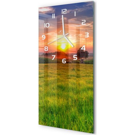 Horloge Murale Rectangulaire Verticale Cadeau Original Design Moderne Coucher du soleil 30x60 cm (1/5)