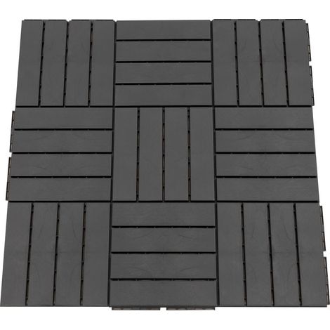 Lot de 9 Dalles Terrasse Composite Imitation Bois Noir, Emboîtables (1/5)