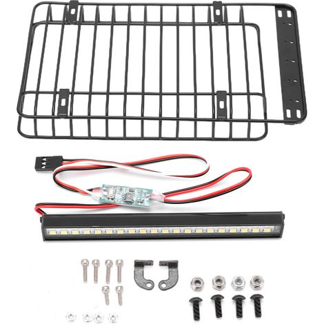 Coffre de toit métallique multifonction avec barre LED RC pour voiture de simulation escalade (1/5)