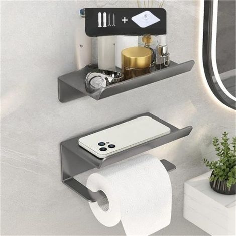 Lot de 2 porte-papier toilette sans perçage, étagère de salle de bain grise 16,5×10×6 cm, design moderne et résistant