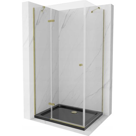 Mexen Roma cabine de douche battante 120 x 90 cm, transparent, or + receveur plat, noir - 854-120-090-50-00-4070G (1/5)