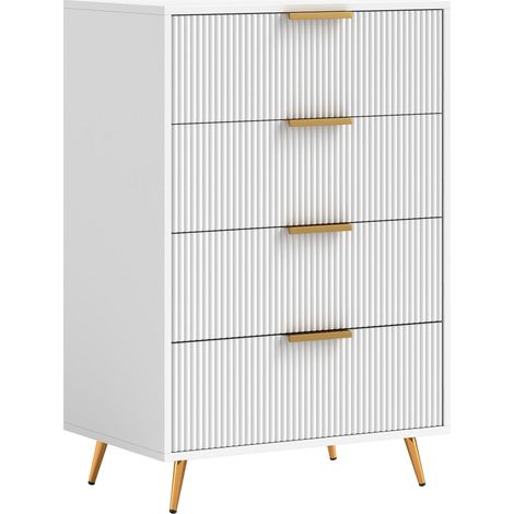 Commode de chambre moderne à 4 tiroirs, façades au design ondulé et dispositif anti-basculement — 60 x 40 x 90 cm, Blanc