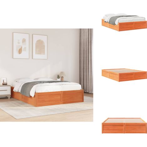 Cadre de lit sans matelas cire marron 140x190cm bois pin massif - Cadre De Lit - Lit Double - Lit En Bois - Lit Moderne - Meubles Chambre (1/5)