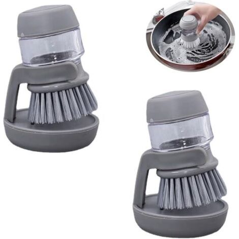 Pair Lot de 2 brosses à vaisselle avec distributeur de savon intégré – Grises (1/5)