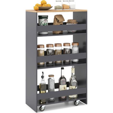 Slim Rolling Storage Cart with Charging Station, 4-Tier, Grey