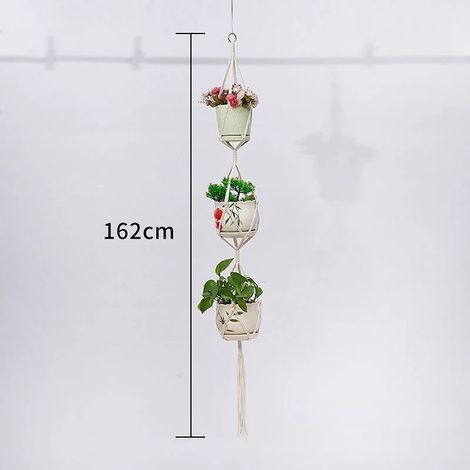 -9 Panier suspendu en macramé fait main pour plantes, support pour pots de jardin, décoration murale en macramé pour balcon, corde de levage nouée, décoration intérieure (1/4)