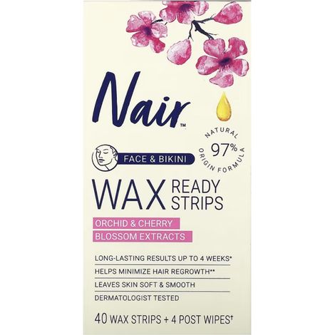 Bandes de cire Nair visage et maillot Orchidée & Cerise, 40 unités