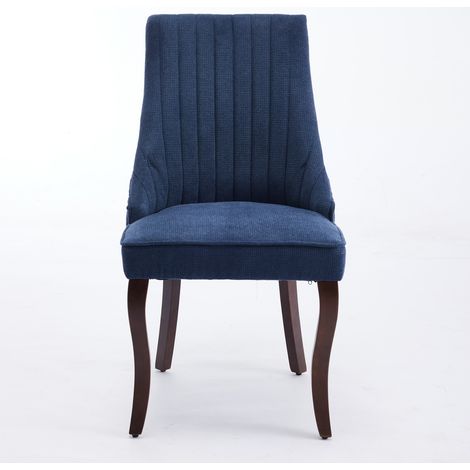 Chaises salle à manger tissu floqué rayonne Channel bleu, rembourrées, pieds bois massif incurvés, lot de 2 DE1847BL (1/5)