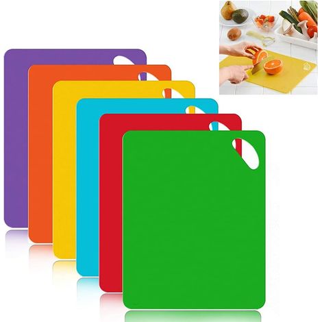 Planche a Decouper Plastique, Planche Antidérapante Tapis avec Symboles Alimentaires et Poignées, Planche Adécouper Plastique Antibactérien sans BPA Pour Poisson/Légumes/Viande (6 pces) (1/5)