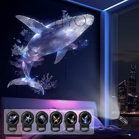 Veilleuse à projection LED multi-thèmes, disques à motifs interchangeables, projecteur USB pour une ambiance festive à la maison (lot de 3). (1/4)