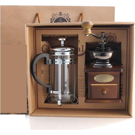 Moulin à café manuel en bois avec mouture réglable pour expresso, cafetière à piston et café filtre, idéal pour la maison, le bureau et les voyages.-AquaForge (1/4)