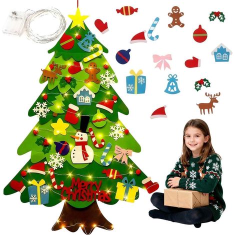 Filz Weihnachtsbaum mit Lichtern für Kinder, DIY Deko zum Aufhängen