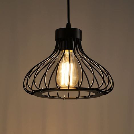 AIDUCHO E27 Industrielle Vintage-Metallkäfig-Pendelleuchte, Schwarze Retro-Deckenleuchte, Vintage-Deckenleuchte, Pendelleuchte, Antike Käfig-Pendelleuchte (1/5)