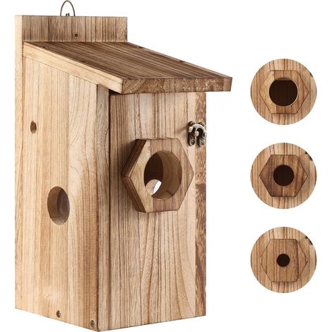 Nichoir Oiseaux Exterieur, Nichoir Oiseaux a Fabriquer, Maison Oiseaux à Suspendre, Cabane Oiseaux Anti-pic à Construire, Nichoirs Bois pour Mésanges, Moineaux et Perruches à Longue Queue, E (1/5)