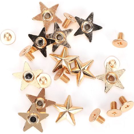Rivets en forme d'étoile, clous décoratifs pour vêtements et chaussures, avec vis, 14 mm, dorés
