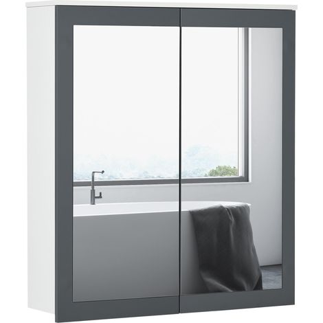 Meuble de salle de bain avec miroir, meuble mural avec 2 portes vitrées et étagères réglables, 69 x 17 x 75,5 cm, blanc (1/5)