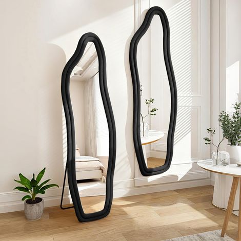 Espejo, Espejo de pie, Espejo grande, Espejo de pie diseño - Gran espejo para dormitorio 160x50 cm con marco de terciopelo, Espejo mural moderno, Negro