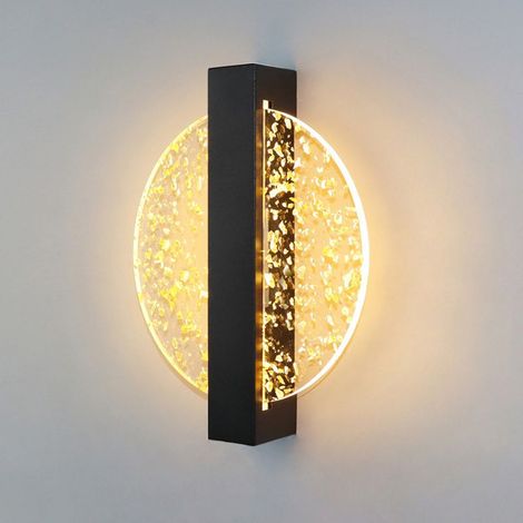 Appliques Murale Intérieur Acrylique LED - Ronde Noir Doré Feuille Unique Couleur Lumière Chaude (1/5)