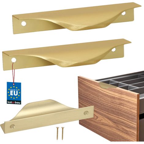 Tiradores para muebles KOTARBAU® Modern Edge de aluminio color oro mate, 96/116 mm, juego de 2