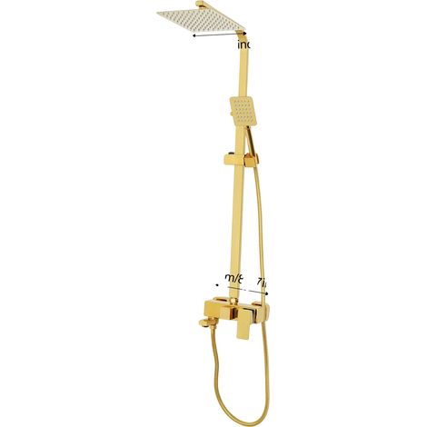 Conjunto de grifería para ducha, palanca de elevación ajustable, cabezal de lluvia y ducha de mano, color dorado. (1/2)
