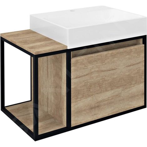 Sapho Skara - Meuble lavabo, 800x495x465 mm, chêne Alabama/noir mat CG003-2222 (1/5)