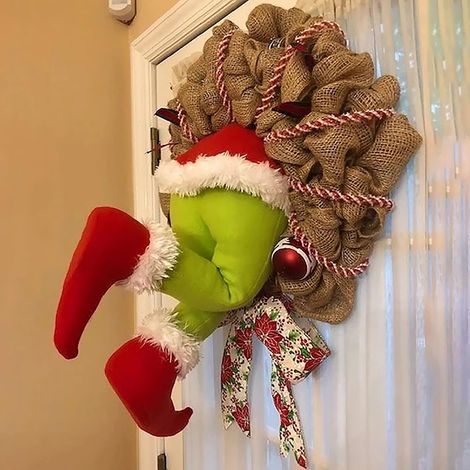 Weihnachtskranz „Dieb“, ein lustiger und frecher Jute-Kranz, weihnachtliches Wohnaccessoire (1/5)