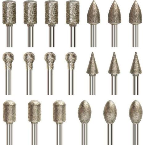 20 Pcs Ensemble de Fraises Rotatives Diamant, Jeu de Mèches de Gravure avec Tige de 3 mm (1/8"), Mèche Revêtu de Diamant pour Outil Rotatif Meulage, Polissage, Gravure de Bricolage,perçage (1/4)