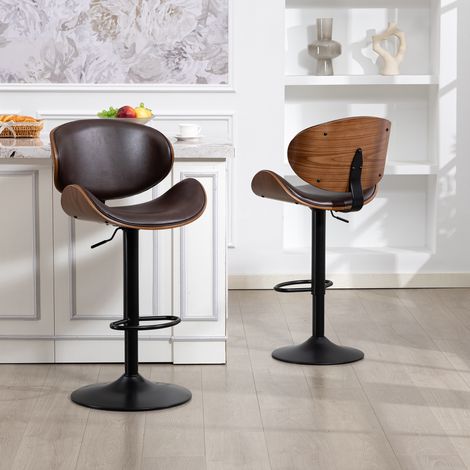 Set mit 2 360° schwenkbaren Barhockern mit PU-Sitzfläche, ergonomischer Rückenlehne und Fußstütze, höhenverstellbar, braun (1/5)