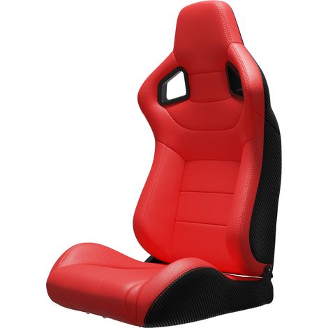 Asiento tipo butaca reclinable universal, ajustable hacia adelante/atrás, 90-180°, para automóviles, PVC rojo con aspecto de carbono. (1/5)