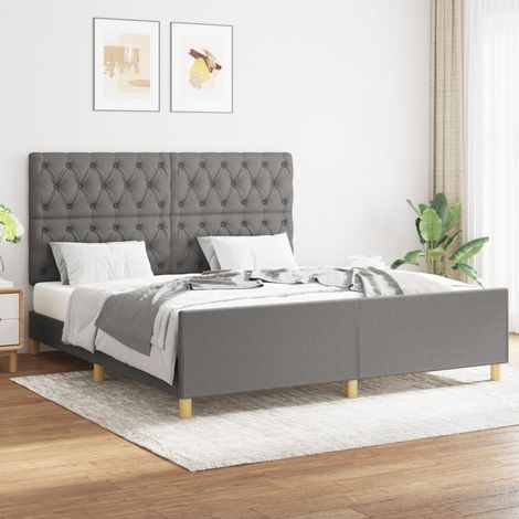Lit adulte, Cadre de lit avec tête de lit, Structure de lit Gris foncé 160 x 200 cm Tissu CDE84874 (1/5)