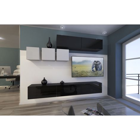 Ensemble meuble TV NEXT 273 AN273-17BW-HG22-1A noir-blanc brillant 249 cm