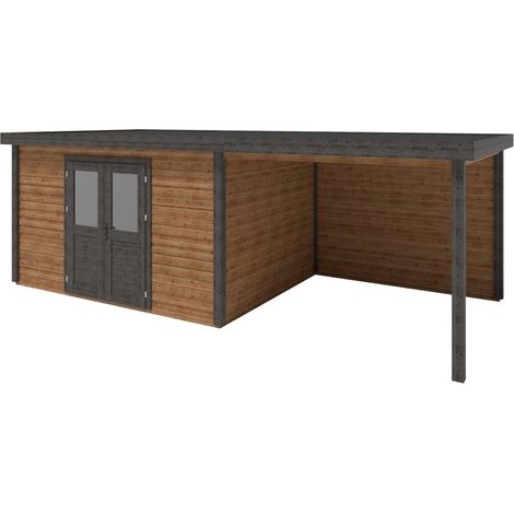 Abri de jardin en bois Freya 6.56x3.09m - 20.27m2 - Ep. 28mm - Traité (1/3)
