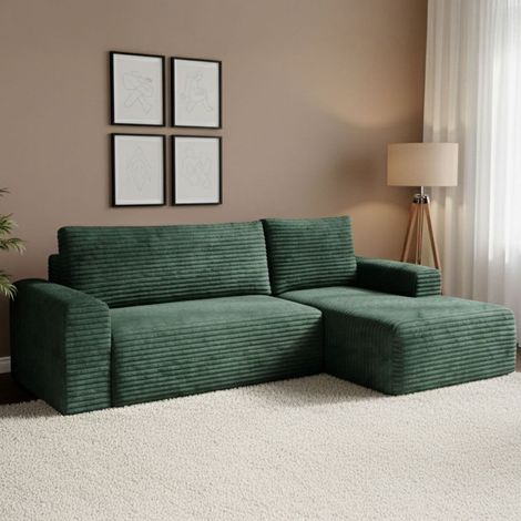 Divano Letto con Penisola Folgarida, Contenitore, Reclinabile, Cuscini Sfoderabili, 268x163 cm Verde (1/5)