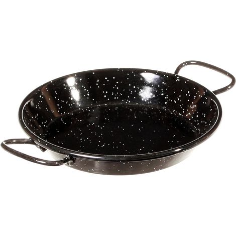 Padella per Spaghetti all'Assassina in Ferro Smaltato, Tegame Tradizionale Stile Paella, Nero con Puntini Bianchi, con Manici 15 cm
