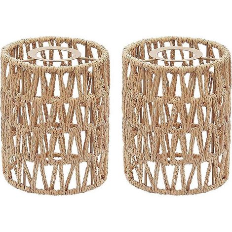 Lot de 2 abat-jour en rotin tressé à la main, 15 x 12,5 cm, pour lampadaire ou suspension. (1/5)