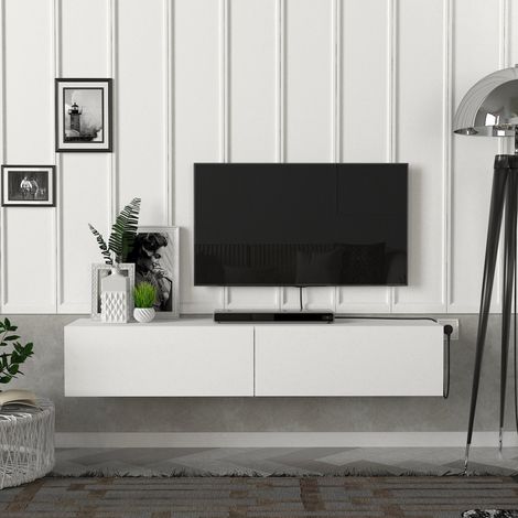 [En.Casa] – Meuble TV flottant blanc 135 x 31 x 25 cm – Panneau de particules 18 mm – Montage mural simple – Capacité de charge 28 kg (1/5)