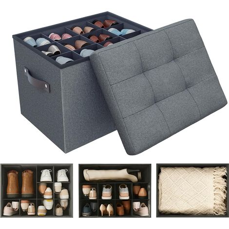 Organiseur de chaussures ottoman pour placard – Séparateurs réglables pour chaussures, vêtements, jouets, couverture, pouf pliable, petit banc (1/5)
