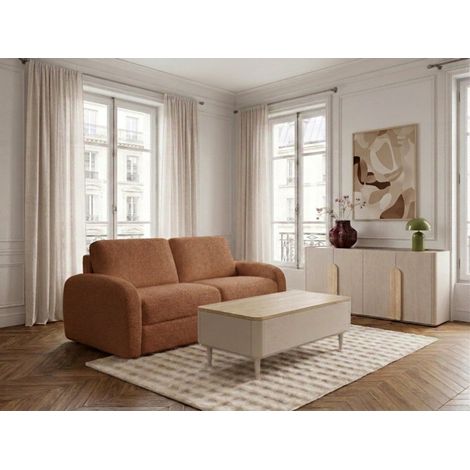 BOBOCHIC - Canapé droit convertible KENAN ouverture express tissu bouclette  140x196 Orange (1/5)