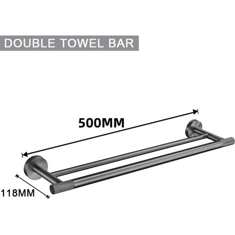 (Porte-serviettes double) Ensemble d'accessoires de salle de bain gris, porte-serviettes mural en acier inoxydable, porte-papier toilette, porte-gobelet, brosse WC (1/5)