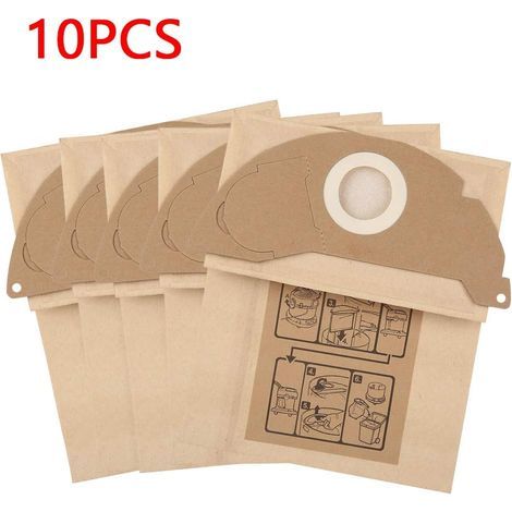 Sacs en papier pour aspirateurs Kärcher A2000, A2054, WD2200 et WD2250, sacs à poussière, lot de 10 (1/5)