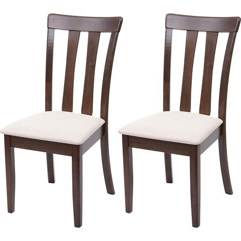 Set di 2 sedie per sala da pranzo in legno massello marrone scuro e seduta in tessuto crema CDS04465