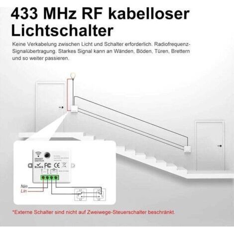 Interrupteur Sans fil, Kit interrupteur, 433Mhz Interrupteur émetteur Radio, 2200W/10A Récepteur, Interrupteur d'éclairage, Interrupteur RF et récepteur, interrupteur mural (1/4)