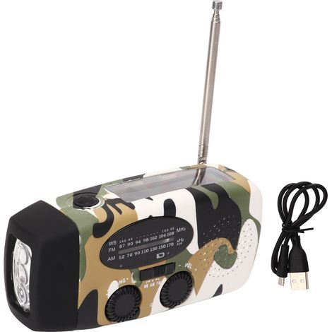 Radio d'urgence solaire à manivelle FM AM NOAA météo avec lampe torche et chargeur de téléphone portable (1/5)